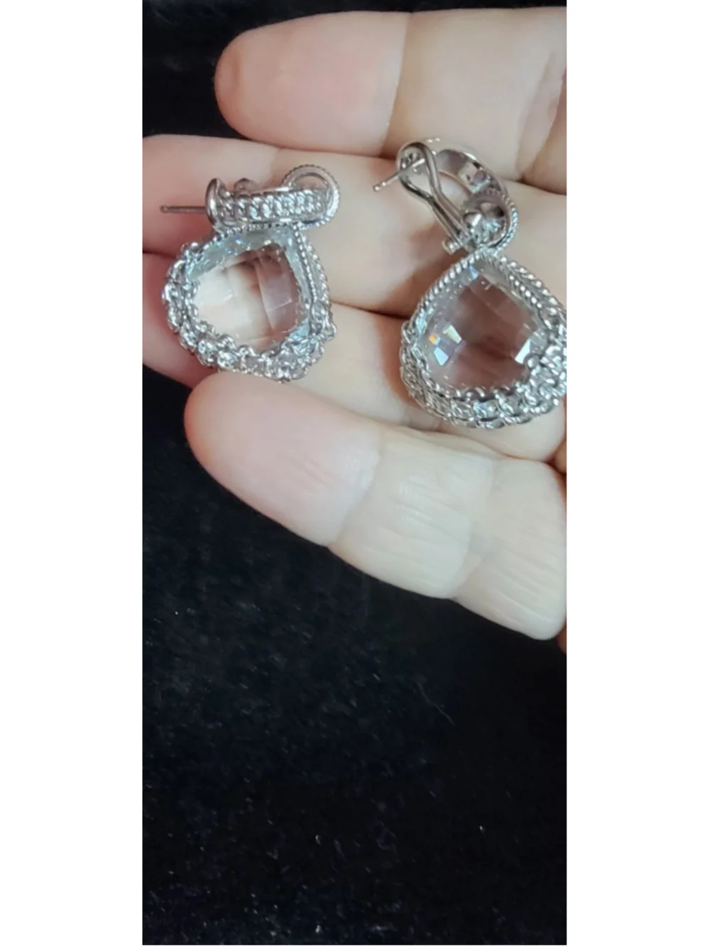 Sterling Silver Omega Back Earrings Large Faceted Crystal Statement Earrings 24